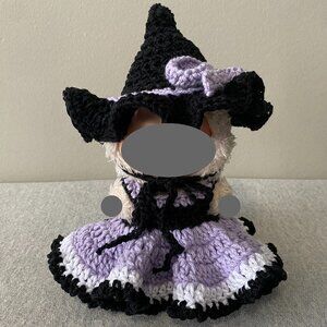Handmade Crochet Halloween Purple Black Witch Outfit for 17cm Doll 2-Piece Set
